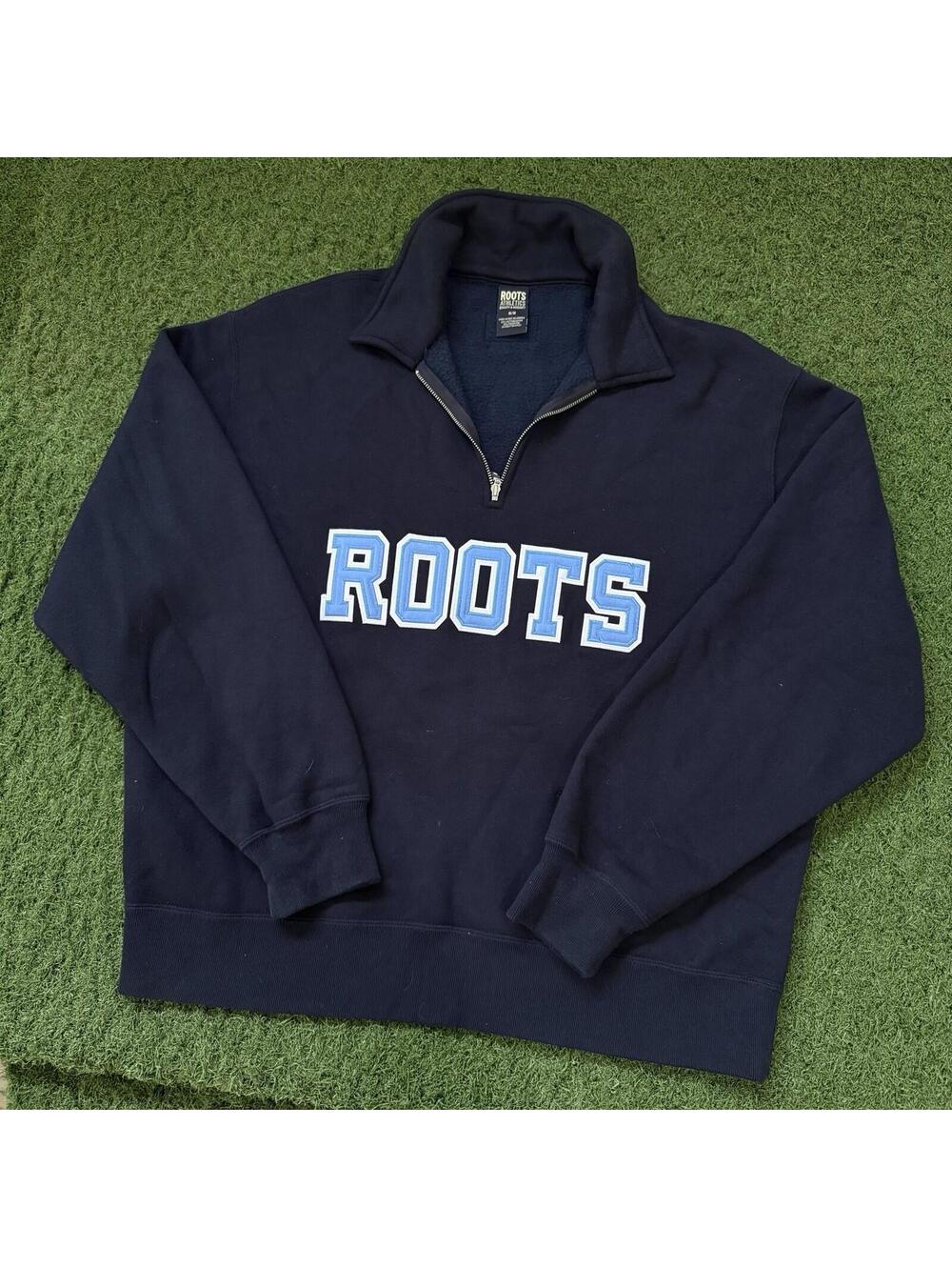 Vintage ROOTS athletics Canada Made Sweatshirt 1/4 Zip Mens M Black 1990s Y2K